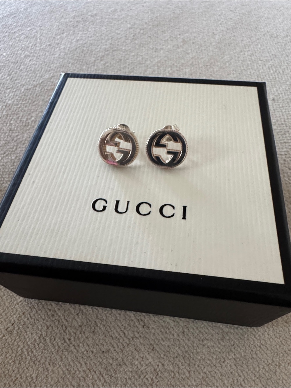 Gucci Sterling Silver Interlocking G Stud Earrings